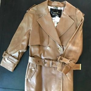 Coach Leather Short Trench Coat Camel