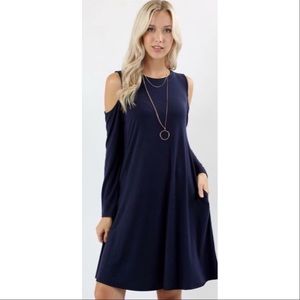 New Navy Cold Shoulder Dress