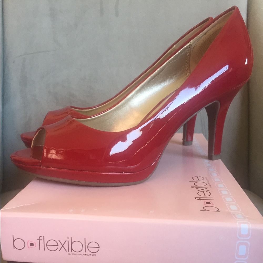 Bandolino red patent leather open toe pumps