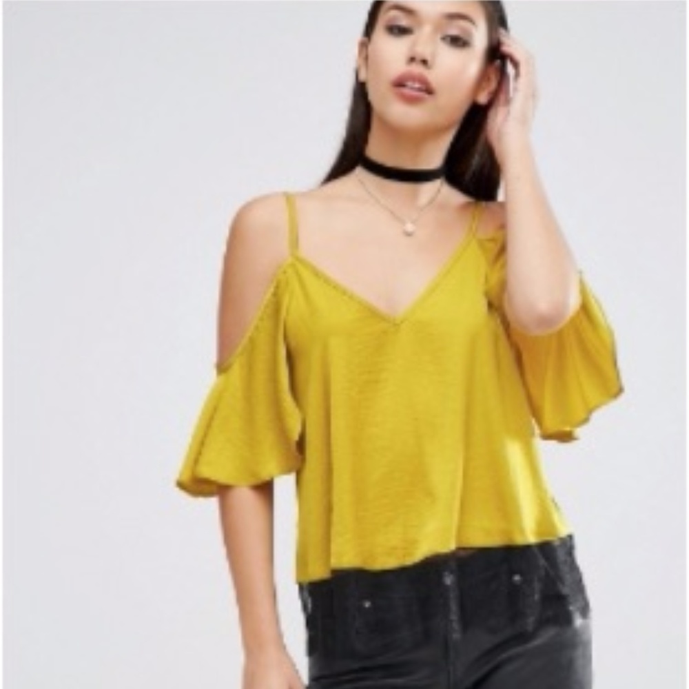 ASOS COLD SHOULDER SATIN CAMI WITH LACE HEM