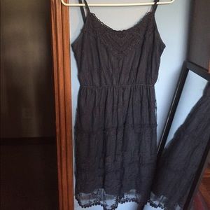 A navy blue lace dress.