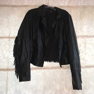 Black fake leather fringe jacket