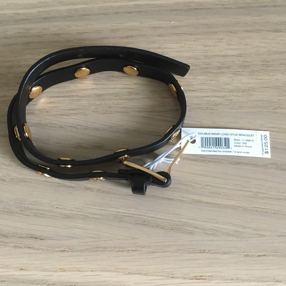 Tory Burch double wrap leather logo bracelet