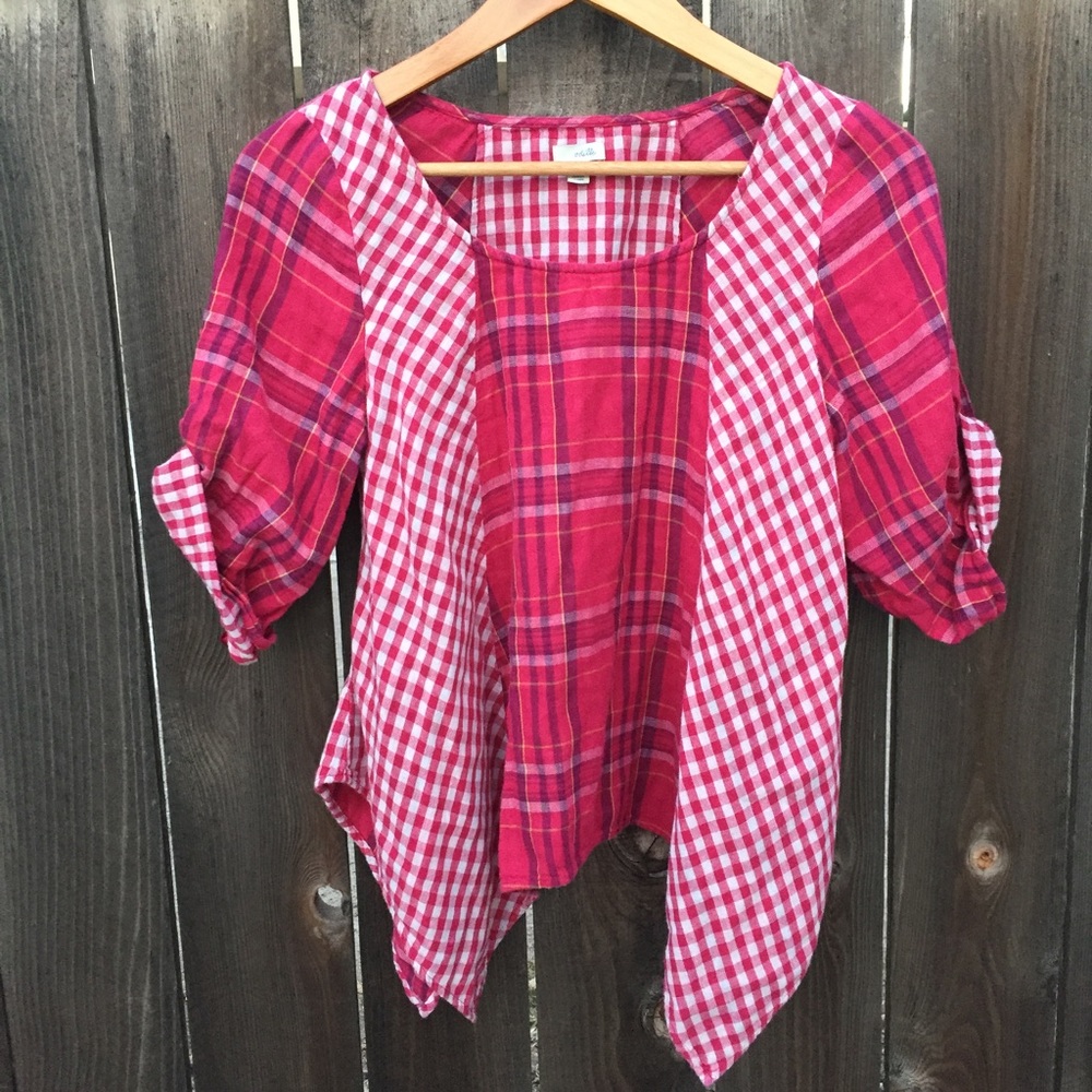 ANTHROPOLOGIE ODILLE PLAID SHIRT RED SZ SMALL