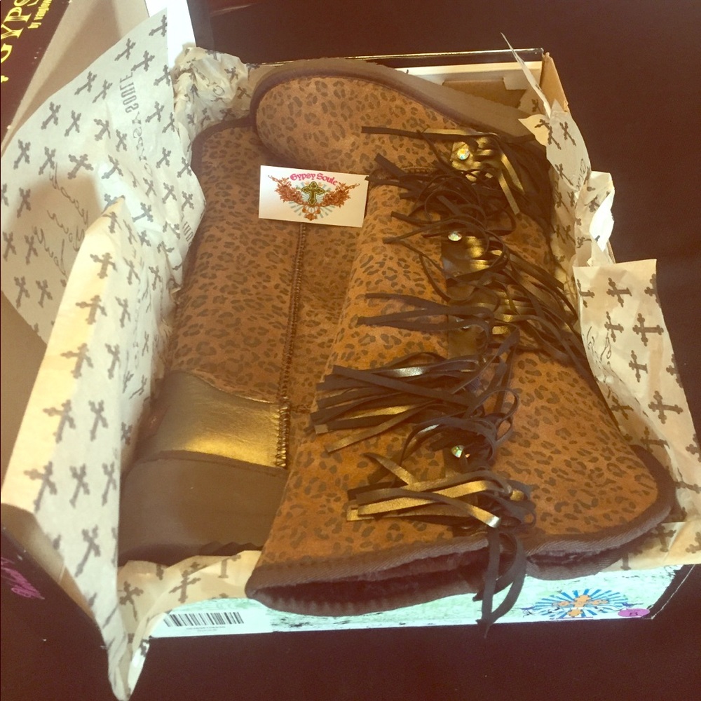 Gypsy Soule Tall Fringe bling Boots Soho leopard