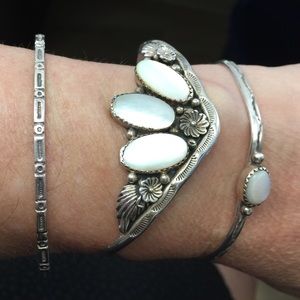 Silver bracelets 3 preloved w/stones , moonstones?