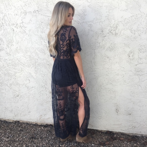 Honey Punch Lace Maxi Dress in Navy - Picture 7 of 8