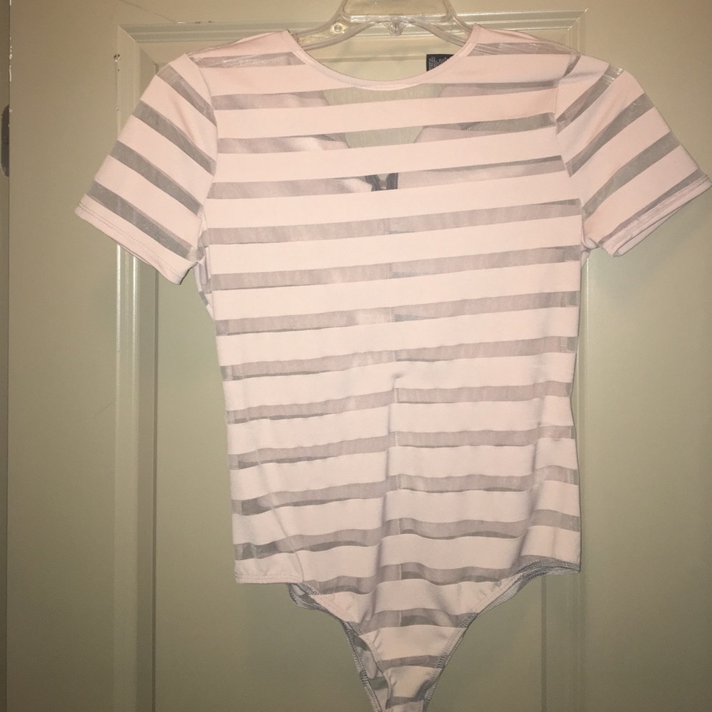 Dusty Pink Striped Sheer Bodysuit