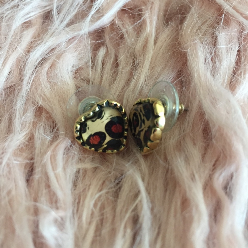 Betsey Johnson Leopard and Gold Heart Earrings