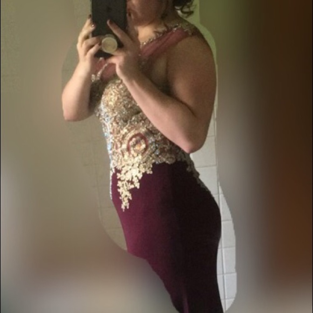 Dark Red Prom Dress with embroidery