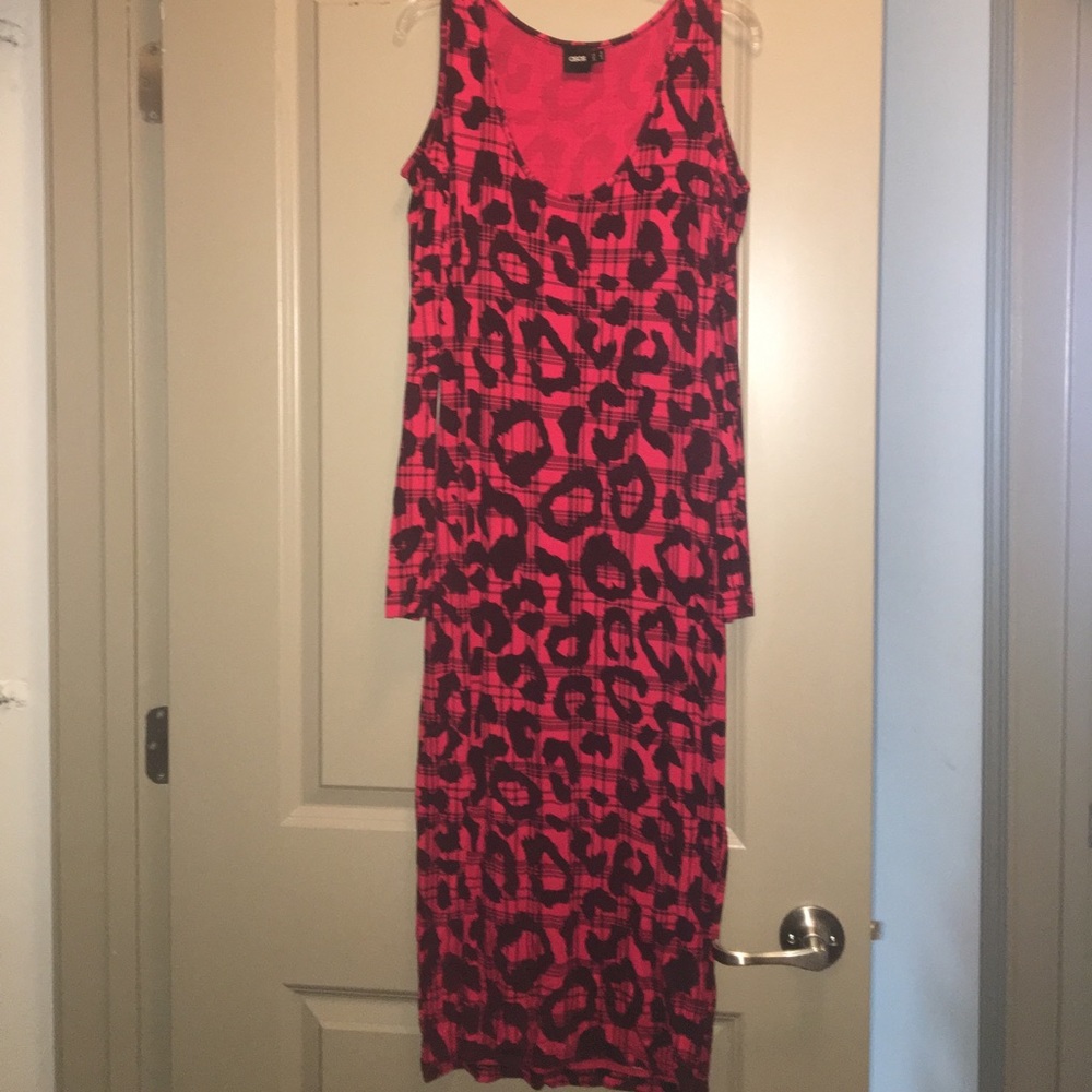 Red Leopard Midi Cold Shoulder Dress
