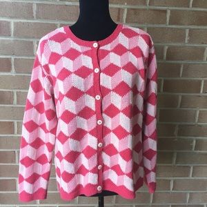 Talbots hand knit pink diamonds cardigan sweater