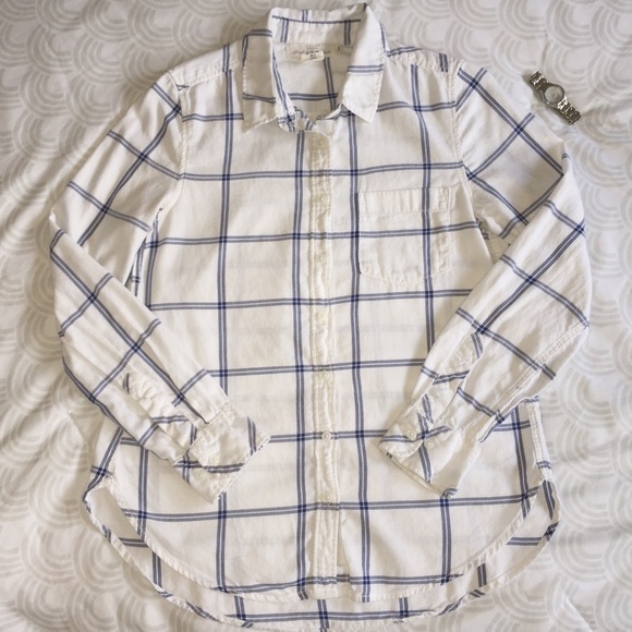 L.O.G.G. Tops - White Grid Plaid Flannel Button Down Shirt