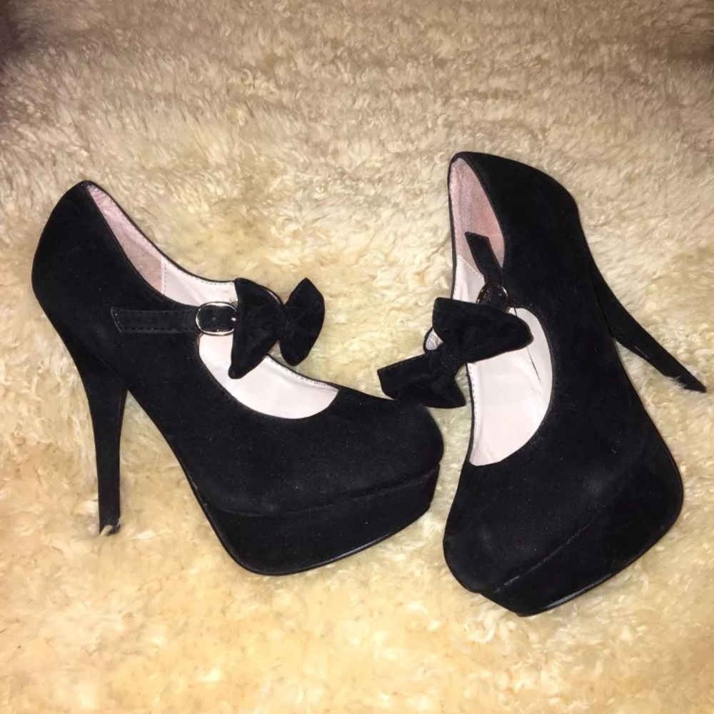 Black suede high heels