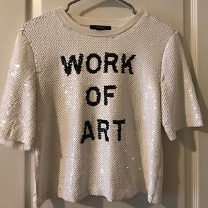 Forever 21 white sequins “work of art” top