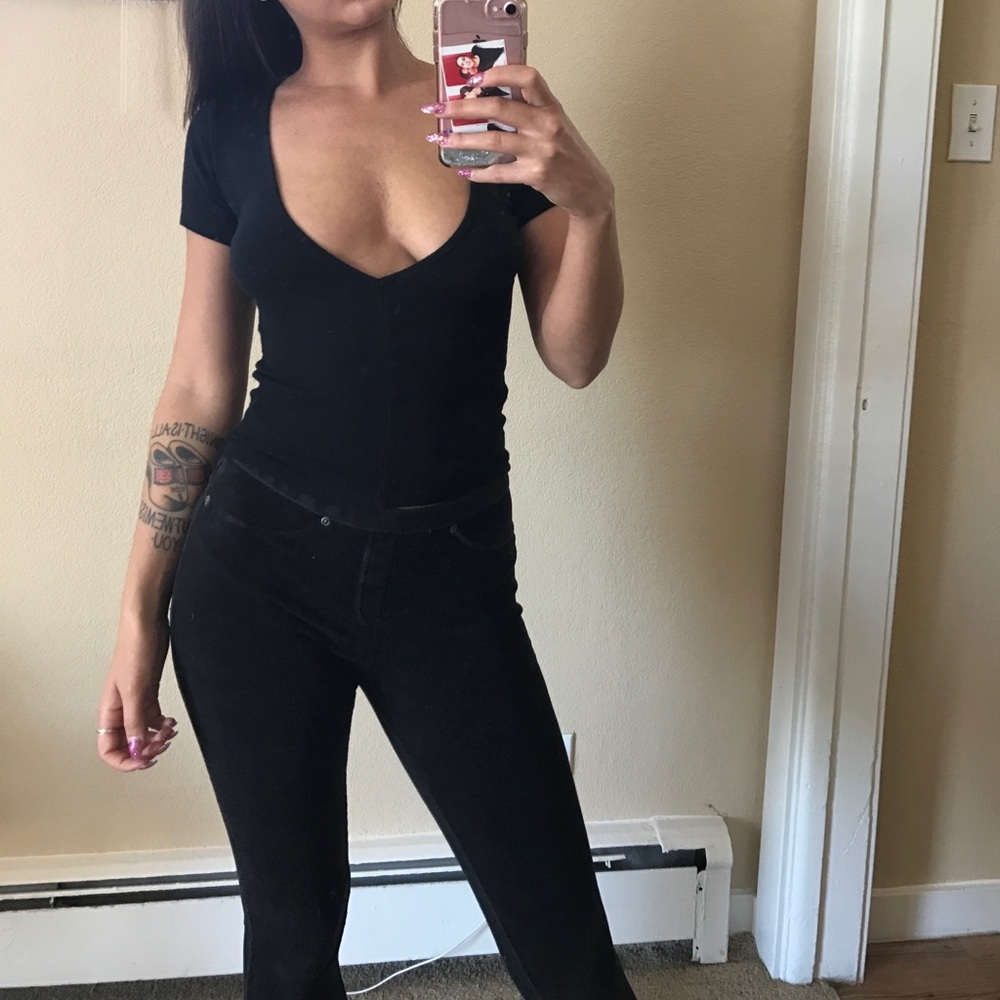 Ribbed deep v neck brandy Melville tee