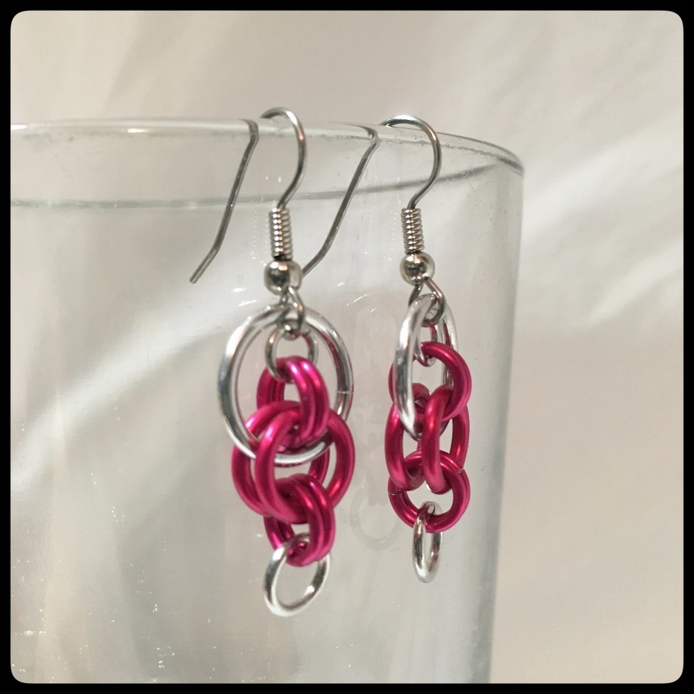 Pink & Silver Chainmail Earrings