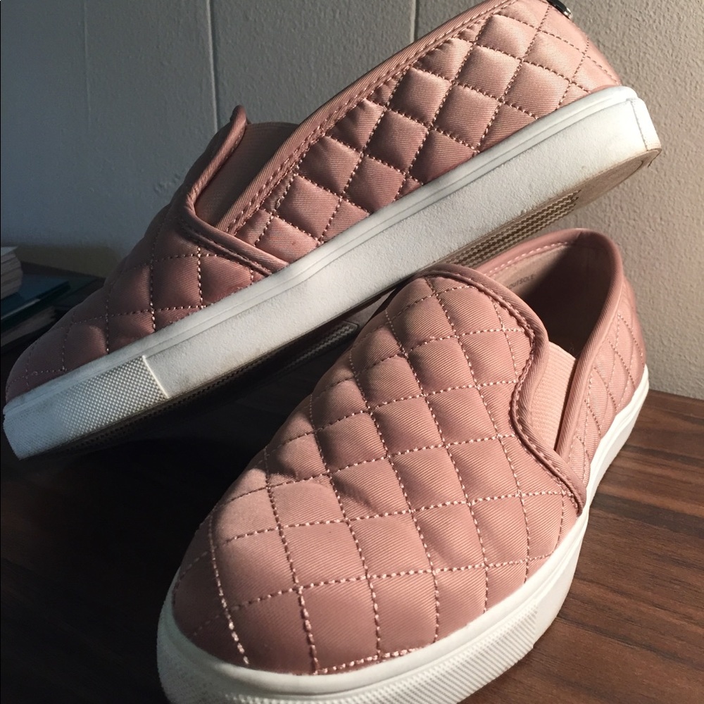 Blush Pink Quilted Leather Slip On Sneakers