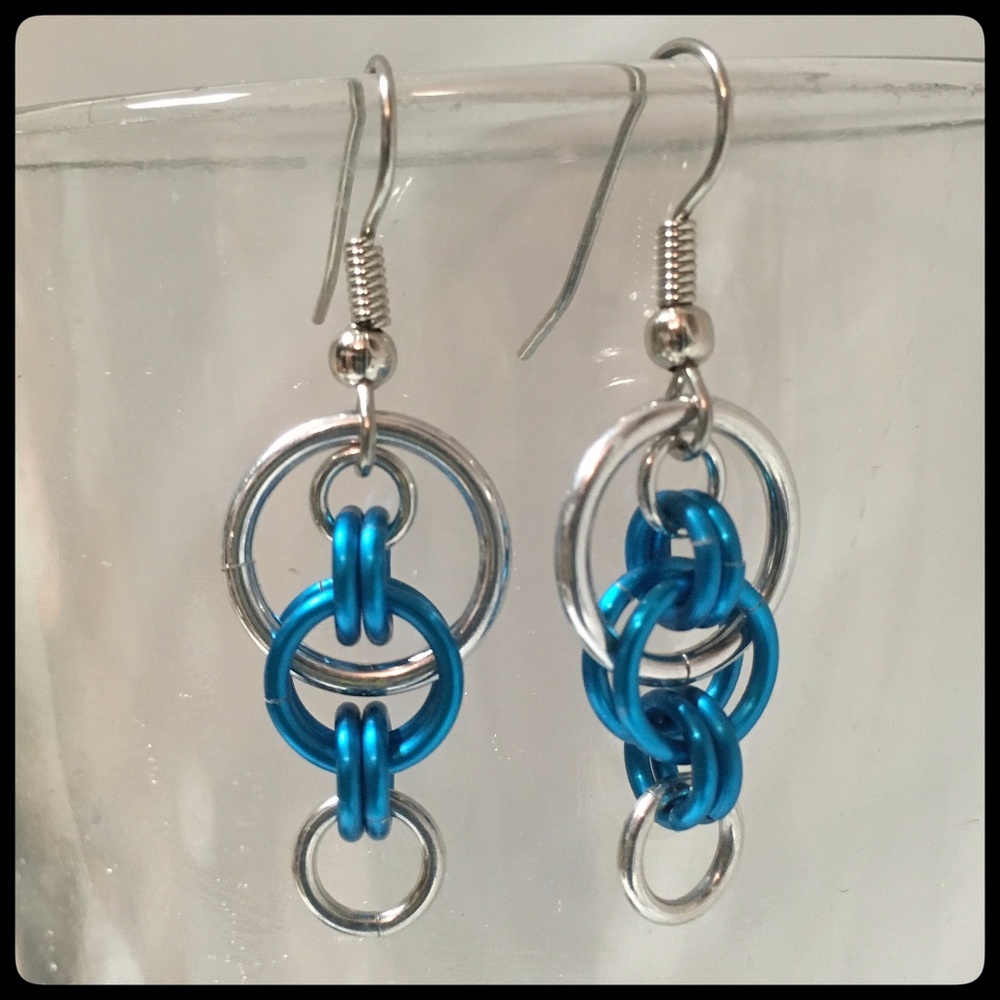 Blue & Silver Chainmail Earrings