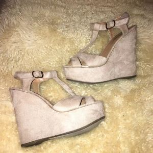 Beige suede wedges