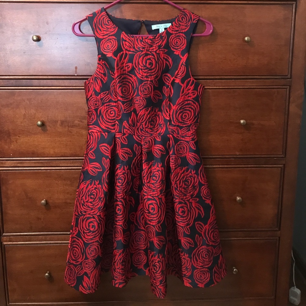 Blue and red a-line dress