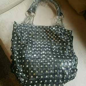 Large black leather rhinestone bag chains & bling