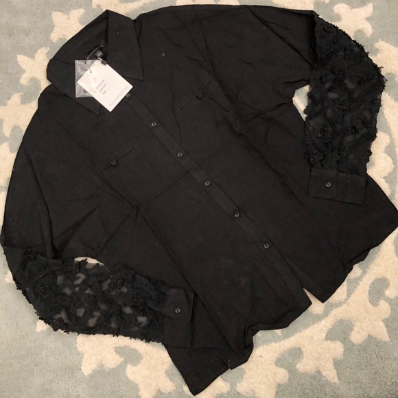 Taylor Black Lace Button Down Blouse - Picture 2 of 4