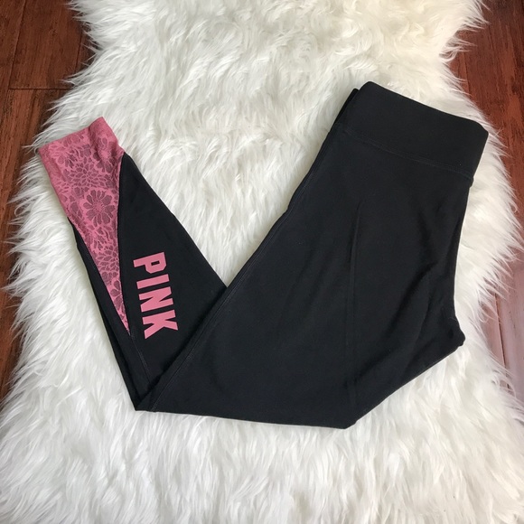 PINK Victoria's Secret Pants - VS PINK Black Skinny Begonia Pink Lace Leggings