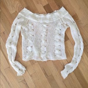 White off the shoulder knit lightweight sweater