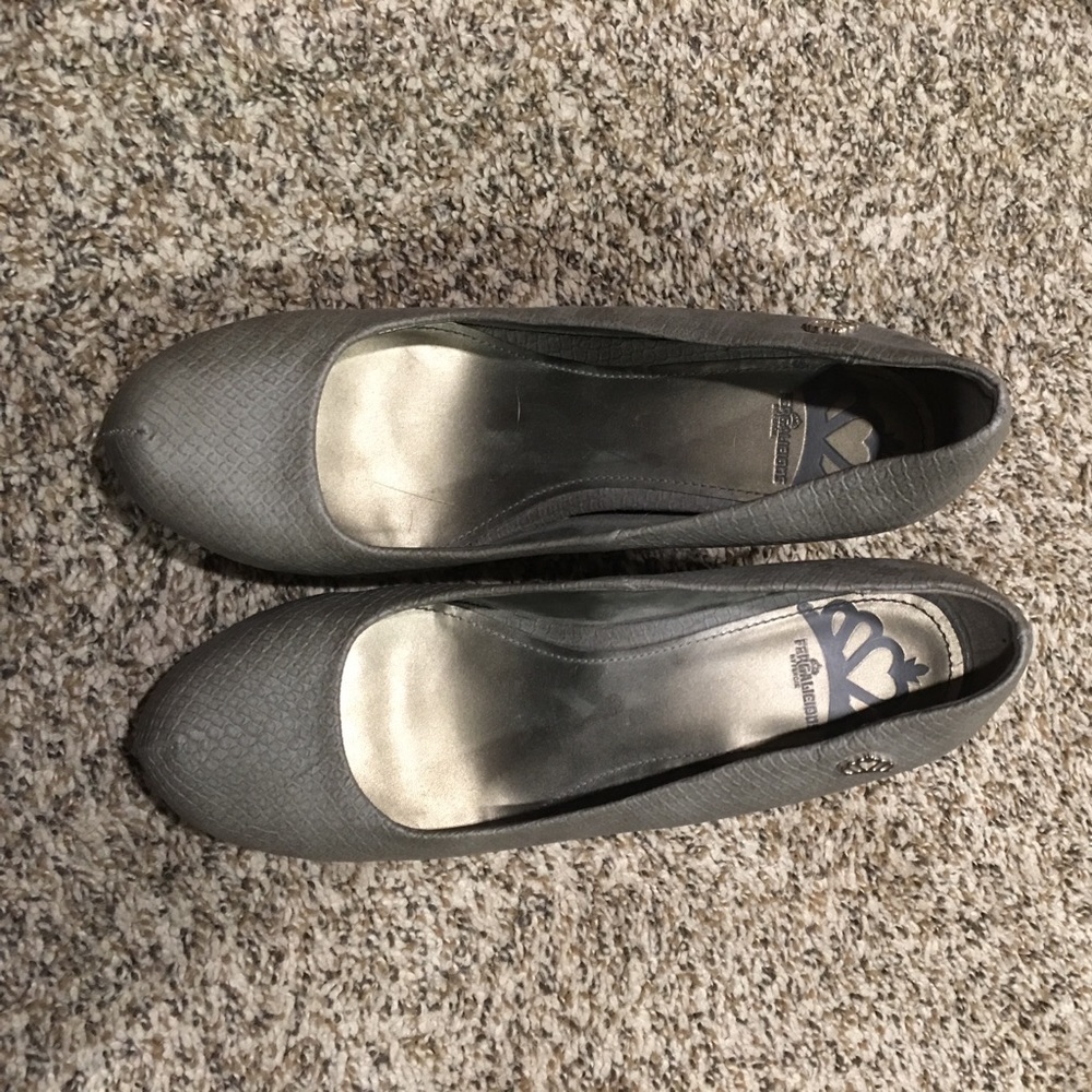 Fergie Grey Snake Skin Wedges size 8