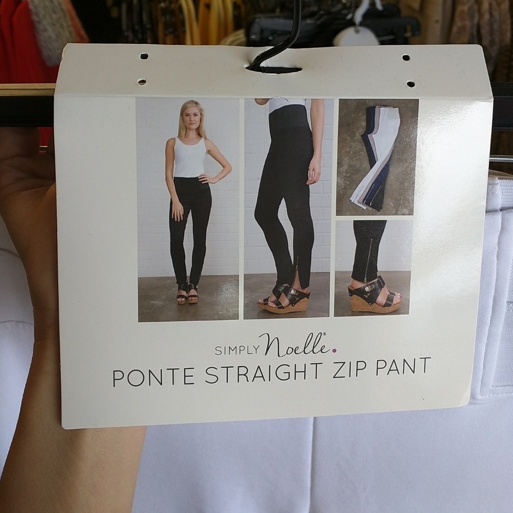 White Stretch Pants with Zipper Detail