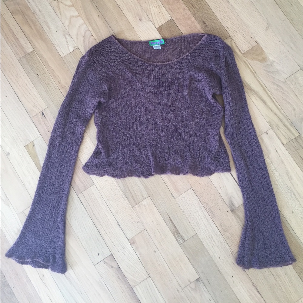Vintage bell-sleeve dusty plum crop sweater