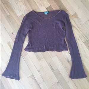 Vintage bell-sleeve dusty plum crop sweater