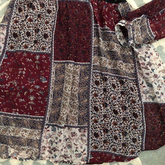 Autumn Wine Patchwork Flowy Dress - Picture 4 of 6