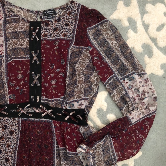 Autumn Wine Patchwork Flowy Dress - Picture 5 of 6