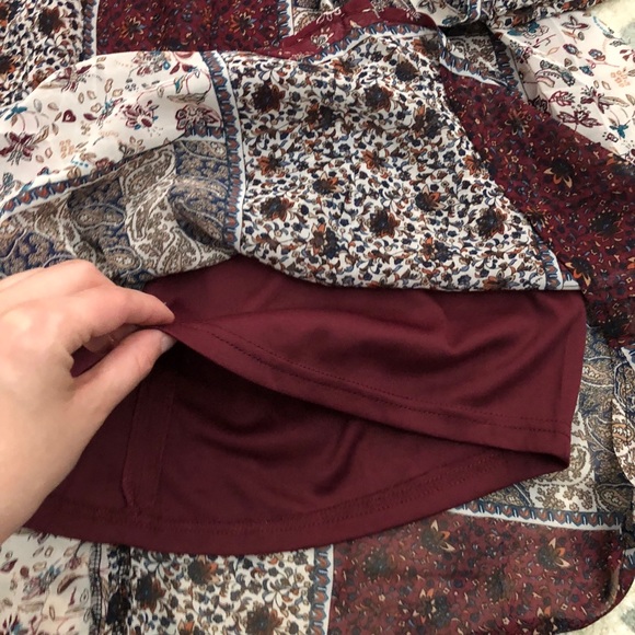 Autumn Wine Patchwork Flowy Dress - Picture 6 of 6