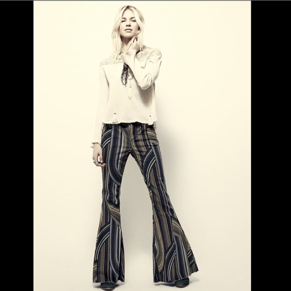 Free People Denim - Free People gray gold brown hippie Flares