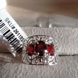 925 Sterling Silver 3 Stone Mozambique Garnet Ring
