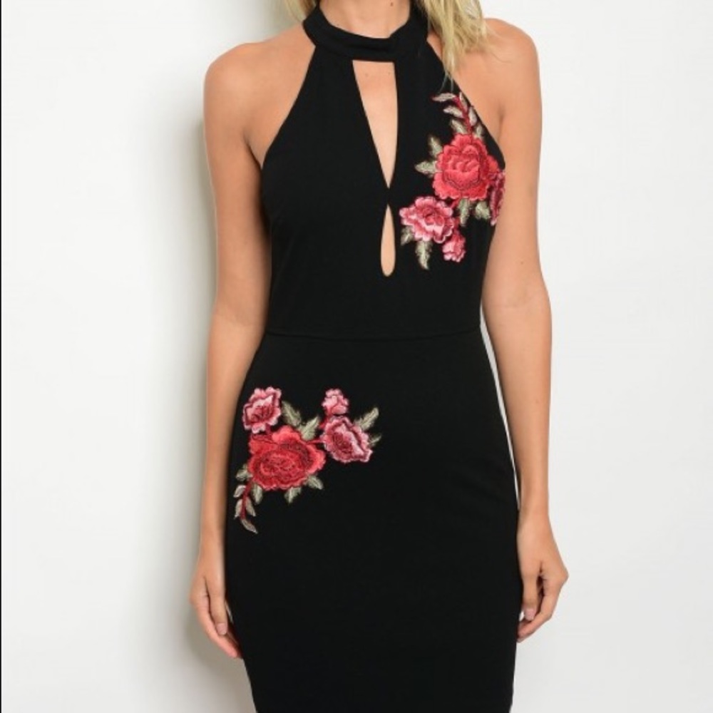 Annalisa Floral Embroidered Little Black Dress