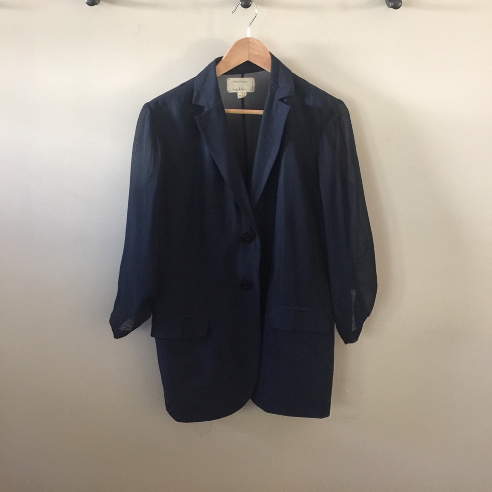 Nicole Miller Navy Silk and sheer blazer