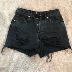 H&M High Waisted Distressed Black Shorts