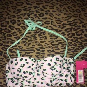 Leopard print mint bikini lace up corset top