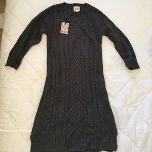 Pink Rose Gray Sweater Dress NWT