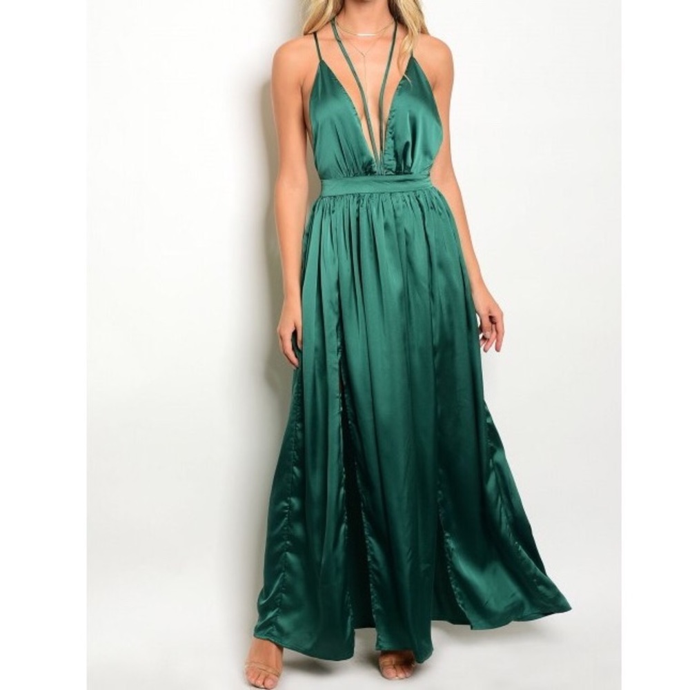 Emerald Floor Length Flowy Gown