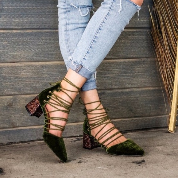 Mi.iM Shoes - Mi.iM Velvet Block Glitter Heel Strappy Shoe