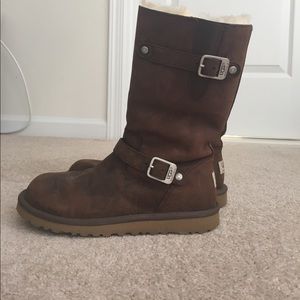 Brown distressed leather Uggs