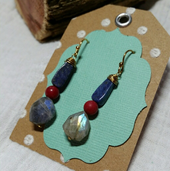 Artisan Labradorite & Lapis Earrings - Picture 1 of 4