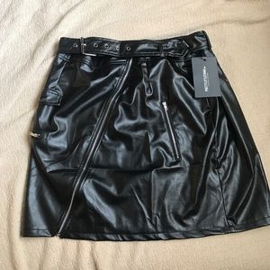 Belted leather mini skirt