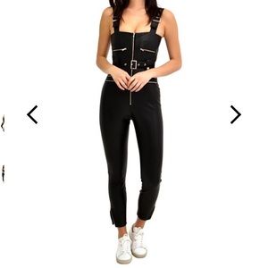 Second skin vegan leather overalls NWT