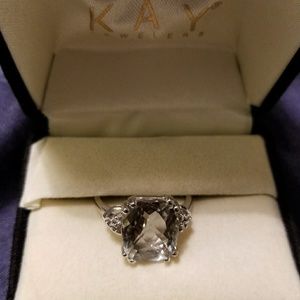 Green amethyst with diamonds ring